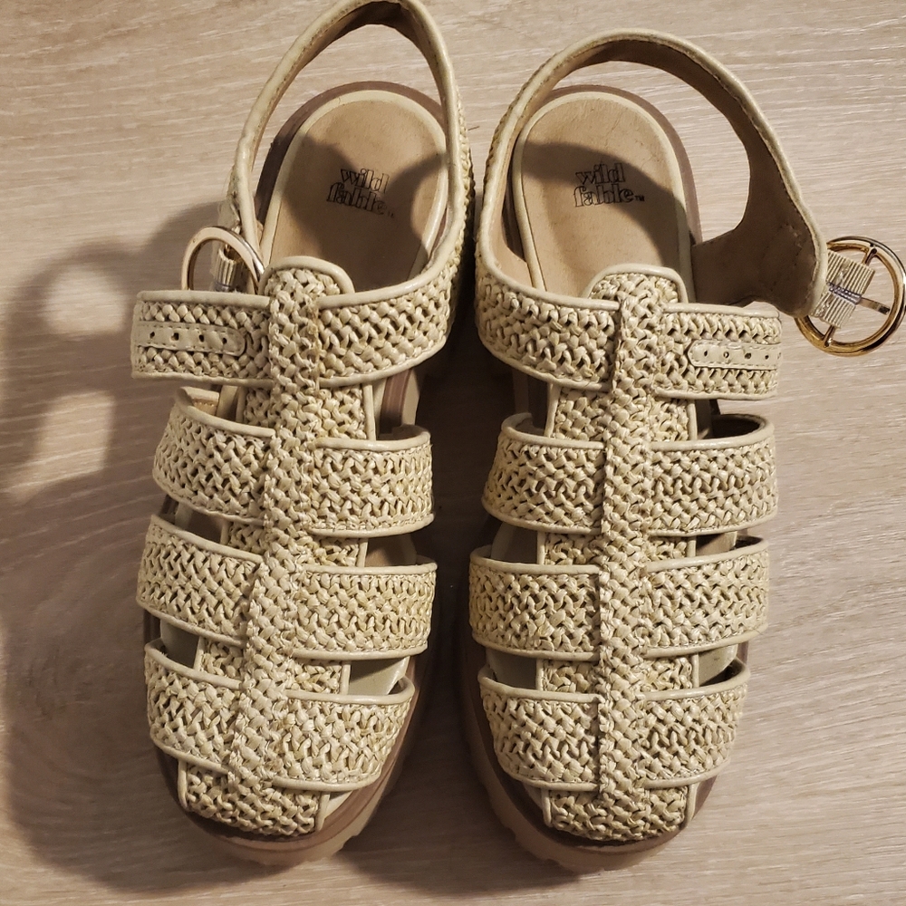 Elegant Cream Woven Platform Chunky Sandals - Picture 2 of 4
